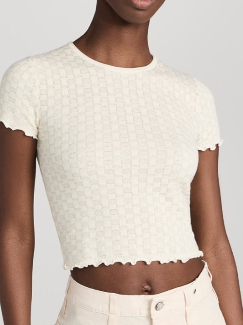 Guest in Residence Checker Baby Tee Cream in size Medium